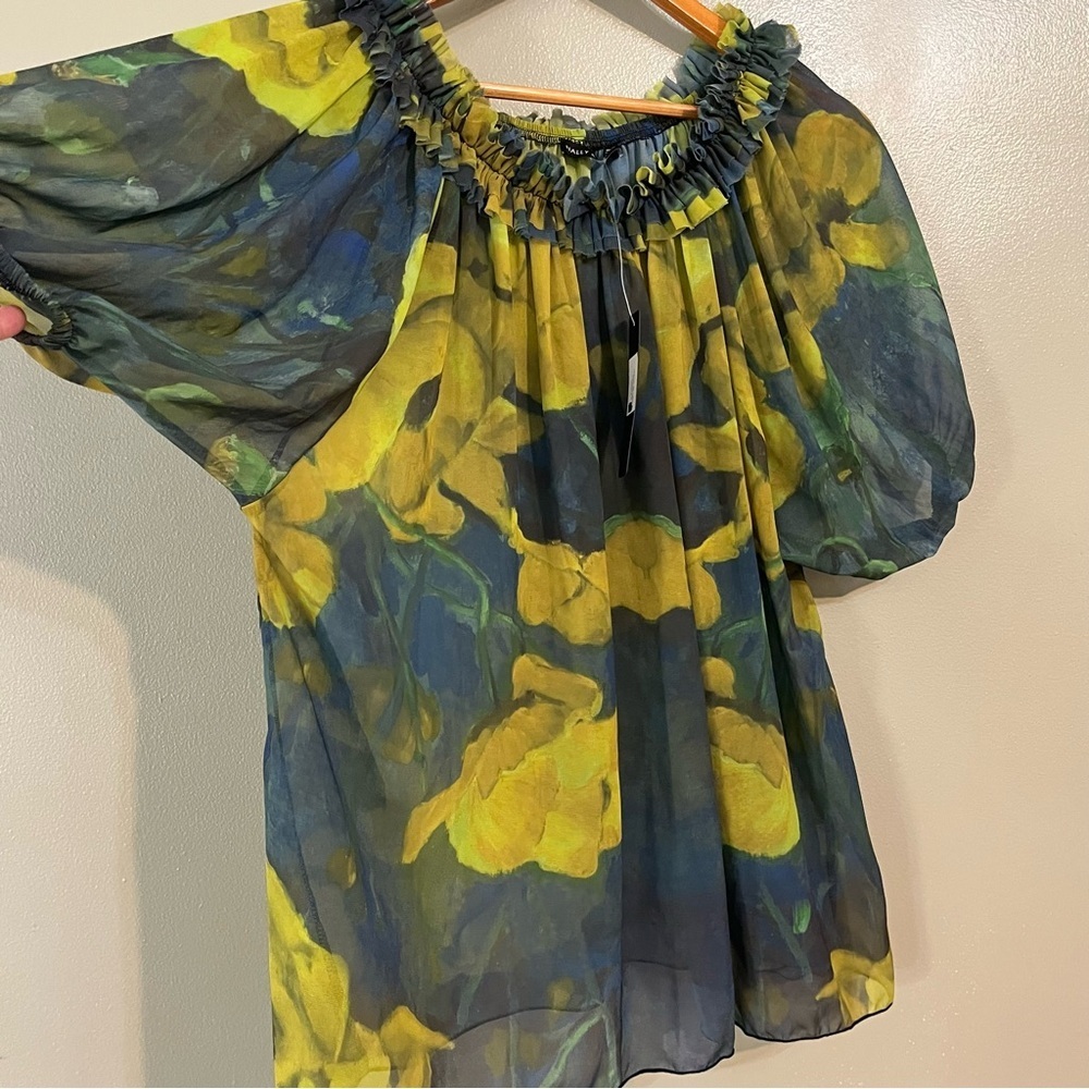 Nallie & Milly Floral Off-Shoulder Women Top Multicolored Yellow Sheer L NWT